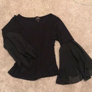 Black blouse with chiffon bell sleeves